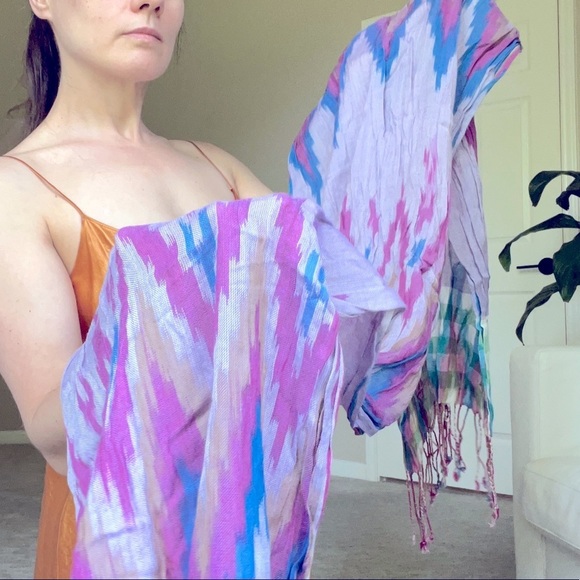 Ikat Zig Zag Flame Stitch Pattern Lightweight Large Crinkle Scarf - Picture 3 of 9